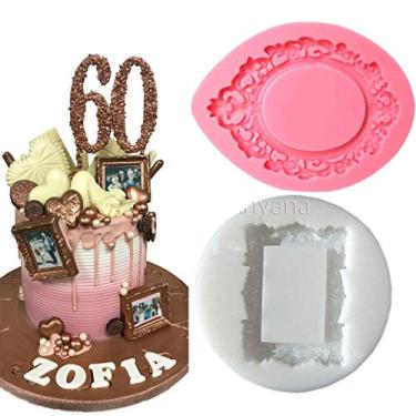 Imagem de Moldura retangular retangular retangular Anyana mini vitoriana moldura de foto molde de espelho bolo de goma Fondante molde de silicone para pasta de açúcar resina cupcake de aniversário decoração de decoração de topo de artesanato de açúcar conjunto de 2