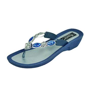 Imagem de Sandálias femininas Grandco com contas Royal V fio dental sem cadarço, Azul, 6