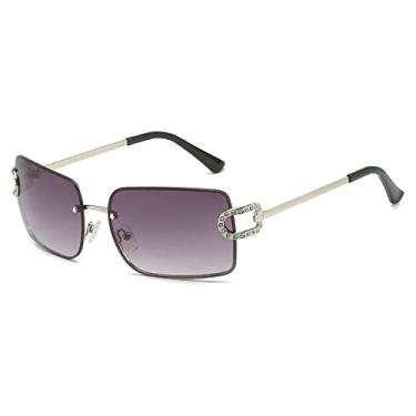 Imagem de Óculos de sol de cristal quadrado sem aro para mulheres vintage liga de strass brilhante óculos de sol masculino hip hop, ouro cinza duplo, tamanho único