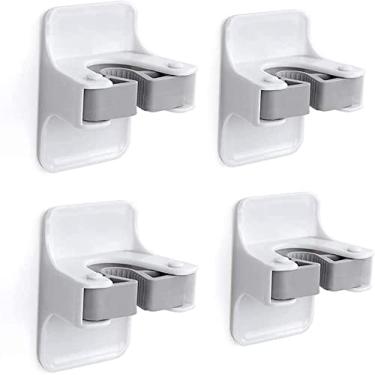 Imagem de Suporte de espanador de vassoura, suporte de vassoura autoadesivo para montagem na parede, aderência multiuso, aderência de esfregão durável para casa, banheiro, cozinha, jardim, garagem (4 peças branca)