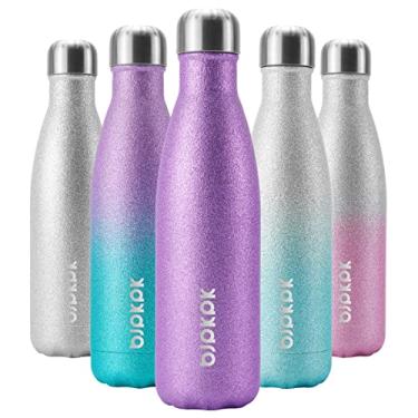 Imagem de BJPKPK Garrafas de água isoladas de 500 ml de aço inoxidável para esportes mantêm frias por 24 horas e quentes por 12 horas, sem BPA, roxo brilhante