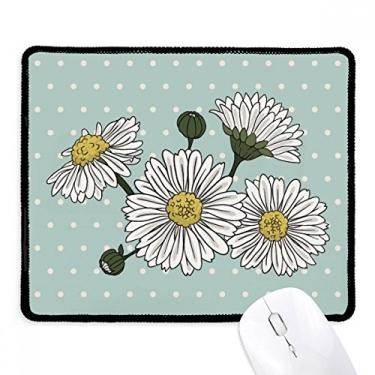Imagem de Flower Plant Mouse pad branco crisântemo borda costurada tapete de borracha para jogos