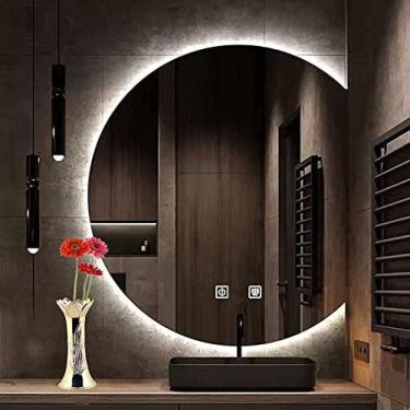 Imagem de Espelho De Penteadeira LED Para Banheiro Espelho Montado Na Parede Semicírculo Com Luz 3 Cores, 3000K-6000K Branco Quente, Botão De Toque Regulável, Função Antiembaçante, 20/23,5/27,5/31,5/35,5 Po