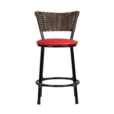 Imagem de Banqueta Baixa Moderna Multiuso Sua Casa Top Cozinha Americana Aço Balcão Area Gourmet Banco Encosto Juncado Estrutura Branca (Junco Chocolate Mesclado, Vermelho)