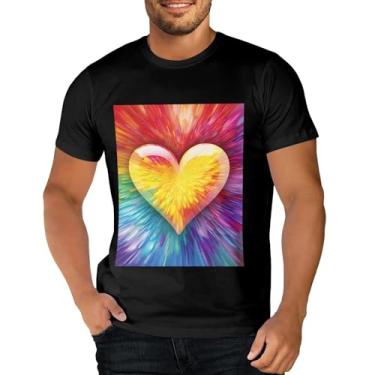 Imagem de Sipumia Camiseta unissex de algodão manga curta gola redonda para casal 3D estampada em formato de coração camiseta casual, Cor-16, GG