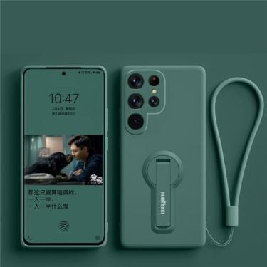 Imagem de Para samsung galaxy s23 s23 s22 plus ultra s21 fe capa à prova de choque suporte suporte capa protetora de silicone líquido, verde escuro, para s21