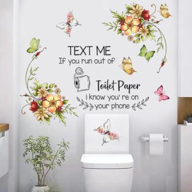 Imagem de Decalques de parede com tema de vaso sanitário PVC adesivo de parede padrão de papel higiênico arte de parede decalque de parede me texto se você ficar sem papel higiênico palavras de lembrete quente