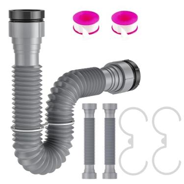 Imagem de SAINT NIEVE Pacote com 2 tubos expansíveis flexíveis de 3,8 cm ou 3,8 cm para pia de cozinha única, kit de tubo de drenagem com anel de vedação adaptador, para drenagem da pia da cozinha e triturador