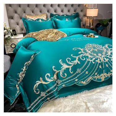Imagem de Jogo de lençol de cama / lençol com elástico com quatro peças de algodão de alta qualidade capa de edredom para casamento queen (verde, cama de 2,0 m, 4 peças)
