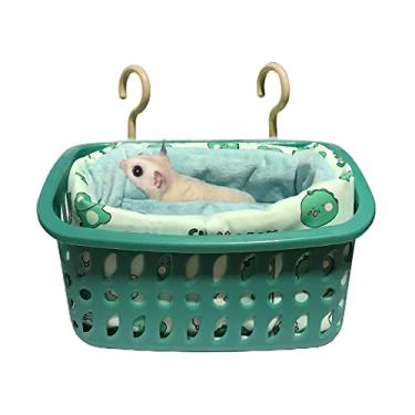 Imagem de LEFTSTARER Cama de rede de ratos, cama de hamster, planador de açúcar, roupa de cama de cesta de pendurar macia e quente, acessórios de rato, esquilo, ouriço, lagarto, hamster (pequeno, 2. dinossauro caixa verde) (DFSA-122)