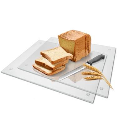 Imagem de Tábua de corte de vidro, vidro temperado transparente para cozinha, 2 peças (30,48 cm x 40,64 cm e 30,48 cm x 40,64 cm), com pés de borracha, antiderrapante, durável, resistente a quebras, seguro para lava-louças, resistente a arranhões, resistente ao calor