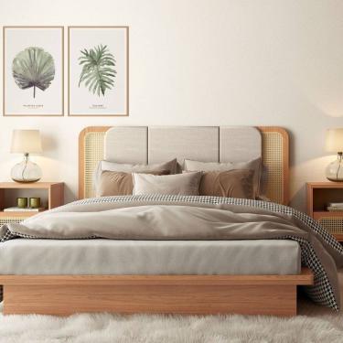 Imagem de Cabeceira Estofada Curve com Tela Casal/Queen 170x70cm MDF Freijó