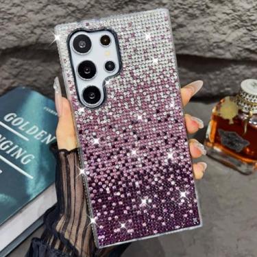 Imagem de ZXDK Capa com glitter gradiente de diamante para Samsung Galaxy S24 S23 S22 Note 20 10 S20 Ultra Plus Bling Strass Bumper para mulheres meninas linda capa (roxo, S20)