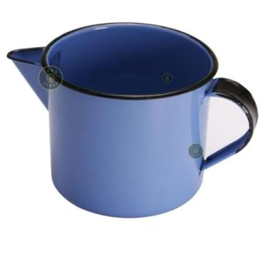 Imagem de Caneca Leiteira Com Bico Fervedor Esmaltado Ágata Branca - 1 litro (azul)