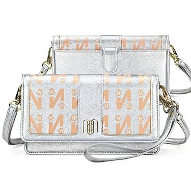 Imagem de nuoku Bolsa tiracolo feminina pequena carteira para celular com compartimentos para cartão RFID 2 alças, Z- Prata
