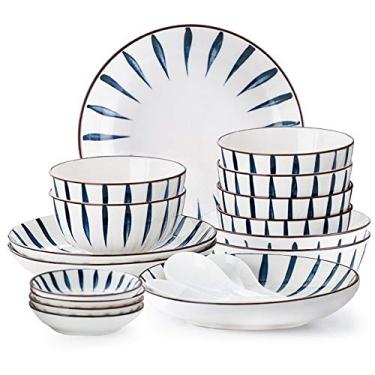 Imagem de Conjunto de louça de cerâmica, porcelana, 48 peças, incluindo conjunto de tigelas, pratos de sobremesa, pratos de sopa, pratos de jantar, pires, serviço de pratos de jantar para 8, para cozinha diária