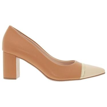 Imagem de Scarpin Feminino Salto Bloco Camel Creme Dourado Beira Rio 4241.232