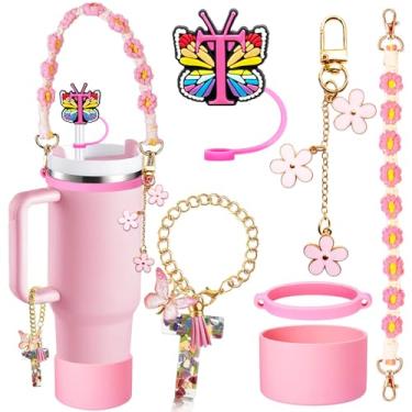 Imagem de Stanley Conjunto de acessórios de copo 6 peças para 850 g e 1,134 g, inclui tampa de capa de canudo de iniciais de silicone, bota, alça de alça de garrafa de água, anel de copo de borracha, pingente