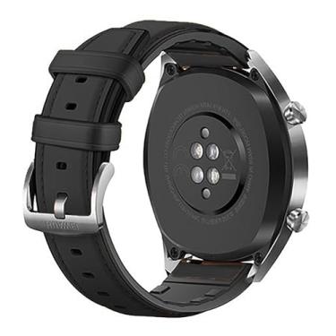 Imagem de Pulseiras de couro compatíveis com Galaxy Watch Ultra de 47 mm 2025/2024, pulseira de couro respirável com silicone para homens e mulheres, preta