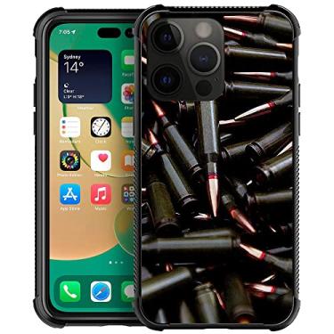 Imagem de ZHEGAILIAN Capa compatível com iPhone 14 Pro Max, AK 47 capa de munição de metralhadora AK 47, parte traseira de vidro temperado + capa protetora de TPU de silicone macio para iPhone 14 Pro Max.