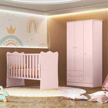 Imagem de Quarto Infantil Completo Iris 3 Portas 2 Gavetas Rosa - Pnr Móveis