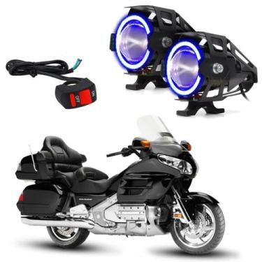 Imagem de Kit Led Farol Milha Moto Honda GL 1800 1993 a 2012 Angel Eye Azul U7 -