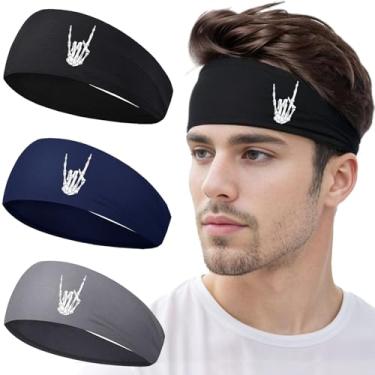 Imagem de Bandanas esportivas para homens e mulheres, 3 peças, faixas de suor de cabeça, masculinas, caveiras, refrescantes, para homens, treino, corrida, faixa de cabelo hiphop, elástica, antiderrapante,
