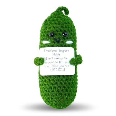 Imagem de leroyko Picles engraçados positivos e emocionais, mini boneca fofa de crochê de 7,6 cm com cartão exclusivo, presentes de aniversário para melhor amiga, presentes de picles para mulheres (suporte para