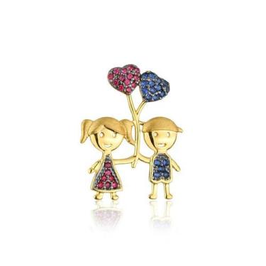 Imagem de Pingente Casal de Filhos Menino Menina Ouro 18k Zircônias - AGAPRIME J