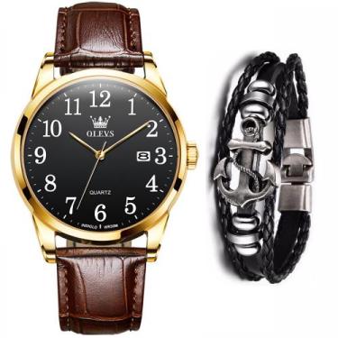 Imagem de Relógio Casual Masculino Olevs Gold Bracelete Pulseira Kit - PENDULARI