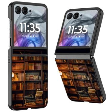 Imagem de WZCJDHMJ Capa para Motorola Razr 2025/2024, fina, fina, rígida, antiarranhões, capa protetora para celular à prova de choque para Moto Razr 50-Library Bookshelf