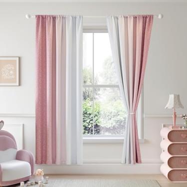 Imagem de Geomoroccan Cortinas blackout 100% ombré, comprimento de 182 cm, 2 painéis para quarto de bebê, rosa, branco, degradê, escurecimento do quarto, redução de ruído, cortinas de tratamento de janela