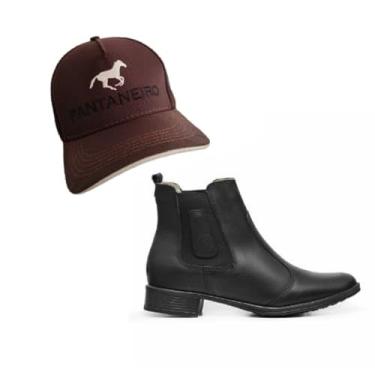 Imagem de bota feminina couro legitimo pantaneiro + bone bordado (preto, BR, Adulto, Numérico, 35)