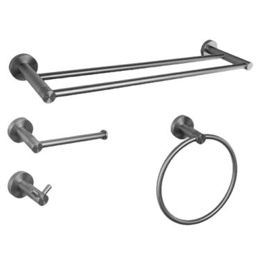 Imagem de Conjunto de acessórios para banheiro cinza Kit de acessórios para parede de aço inoxidável Suporte de rolo de papel higiênico Gancho para toalha, conjunto de 4 peças B