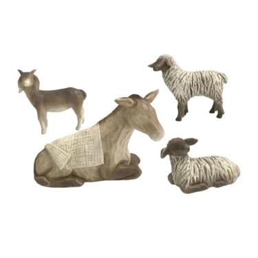 Imagem de Bothyi 4Pcs Animal Figurines Animal Natividade Set Resina Estátua Burro Cavalo Ovelha Escultura Figura Pintada à Mão para Gabinete de Negócios
