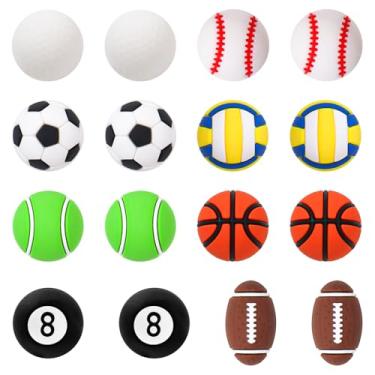 Imagem de AHOKEL Pingentes de sapato esportivo, 16 peças, basquete, futebol, rúgbi, beisebol, vôlei, golfe, tênis, oito bolas para homens, mulheres, tamancos modernos, pingentes, presente de festa de