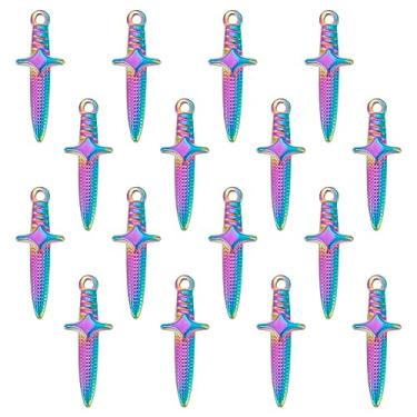 Imagem de UNICRAFTALE Pingentes de espada arco-íris de 24,5 mm, pingentes de adaga de aço inoxidável, hipoalergênicos, punk, pingentes de espada, pulseiras de metal para fazer joias DIY, Aço inoxidável, Sem