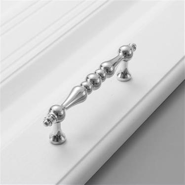 Imagem de Puxador de ouro leve de luxo, cobre puro, moderno, simples, redondo, de latão, para gaveta, americano, todo em cobre, prata, vintage, puxador de guarda-roupa, prata brilhante, 96 mm