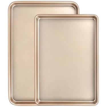 Imagem de Conjunto de 2 formas de assadeiras comerciais para assar, bandeja antiaderente de aço carbono, forma de rolo de gelatina, 23 x 33 cm, 25 x 38 cm, resistente e fácil de limpar