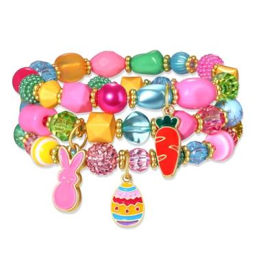 Imagem de NLCAC Pulseiras femininas de carnaval com glitter, coroa de flores de lis, pulseiras elásticas com contas douradas roxas e verdes douradas, acessório de carnaval, presentes de festa, one size,