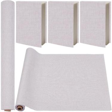 Imagem de CRASPIRE Capa de livro de tecido de encadernação de livro de 127 x 29 cm com parte de trás de papel velho renda linho tecido poliéster capa para livros álbum scrapbooking arquivo faça você mesmo