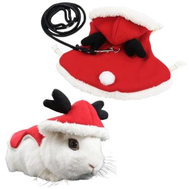 Imagem de Fantasia de Natal para coelho, gatinho, alce, com chifre de veado, roupas de coelhinho com coleira de coelho, roupa de porquinho-da-índia para furão chihuahua e animais de estimação pequenos