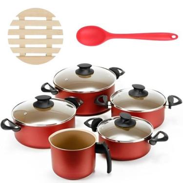 Imagem de Jogo De Panelas 05 Pçs + 05 Descansos + Colher De Silicone - Marcolar