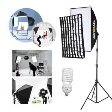 Imagem de Kit Iluminação Softbox 50x70cm com Grid Tripé 1,90m e Lâmpada 135w 550