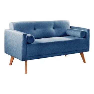 Imagem de Sofá 2 Lugares Luma Linho Azul com Pés em Madeira 1,40M - Bella Decor
