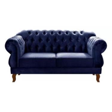 Imagem de Sofá Chesterfield 2 Lugares Duquesa Vintage Retrô Capitonê Suede Azul 