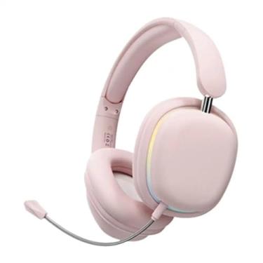 Imagem de Fones de ouvido Bluetooth sem fio dobráveis com iluminação RGB e microfone auriculares para jogos (Rosa)