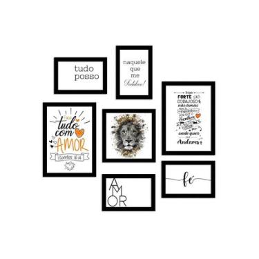 Imagem de kit 7 Quadros Decorativos Leão Religioso Frases Biblicas Motivacionais