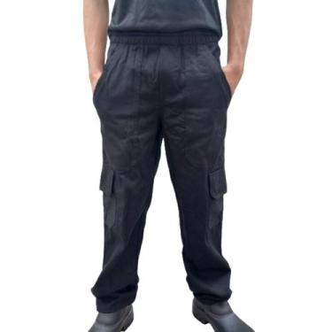 Imagem de Calça Cargo em Brim 6 Bolsos Cintura Com Elástico - EQUIVALE, P, Preto