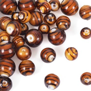 Imagem de Spritewelry Contas redondas Lampwork 8/10/12 mm Rondelle contas espaçadoras de vidro liso 32 peças feitas à mão com padrão de tira redonda para fabricação de joias